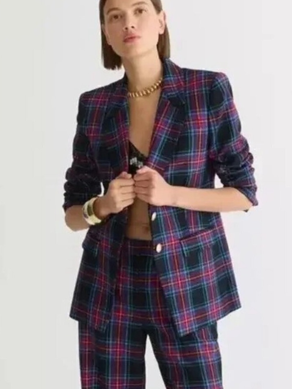 J.Crew Nipped-In Blazer in Stewart Tartan Plaid Gold Crest Buttons Size 6